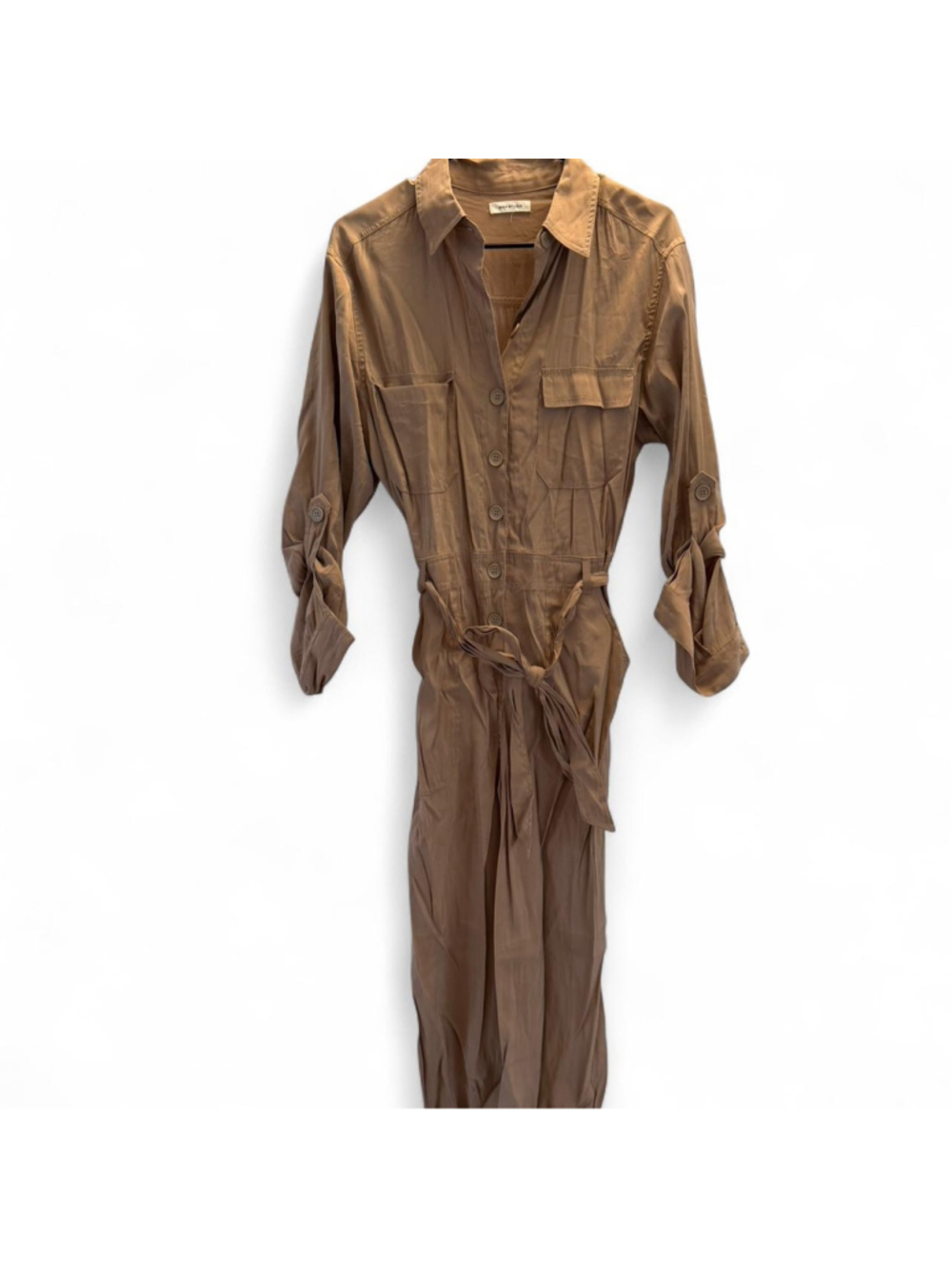 Max Studio brown jumpsuit with pockets and tie waist